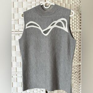 Elie Tahari Gray Sleeveless Sweater Top 100% Extra Fino Lana Merino Wool